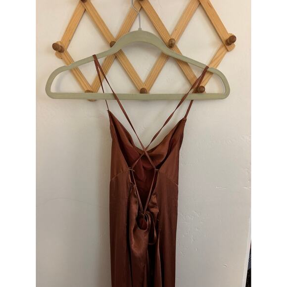 Urban Outfitters Dress Women's Small Burnt Orange Brown Cowl Neck Silk Maxi - Picture 3 of 6